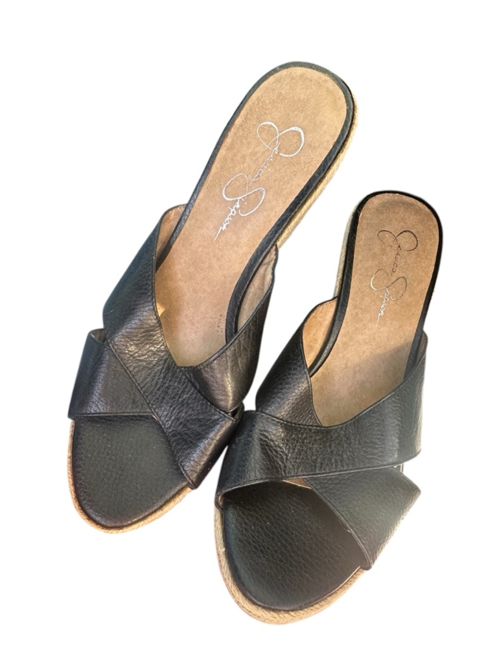 Jessica Simpson Black Crisscross Leather Slide Sandals